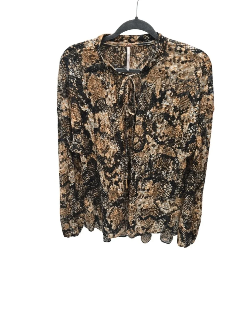 Free People Out for the Night Snake Print Sheer Boho Blouse Small